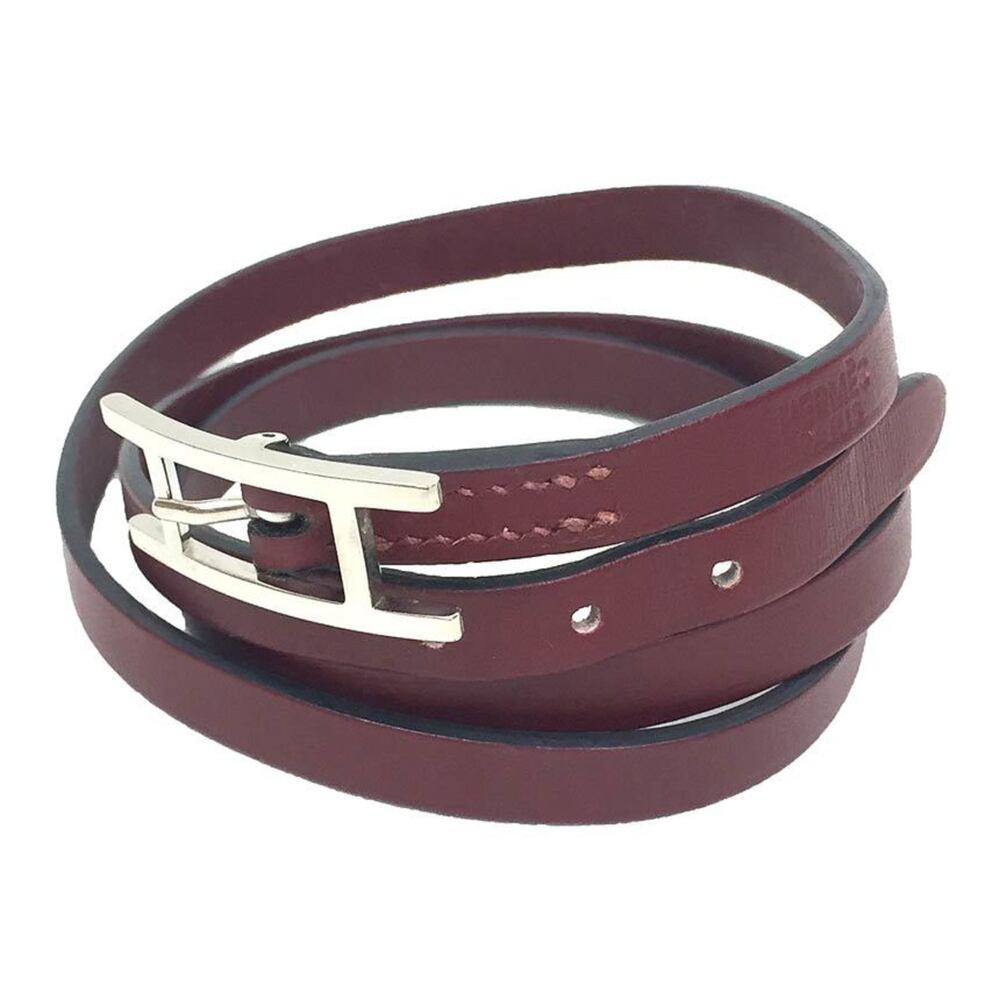 HERMES Red Leather Charm Bracelet